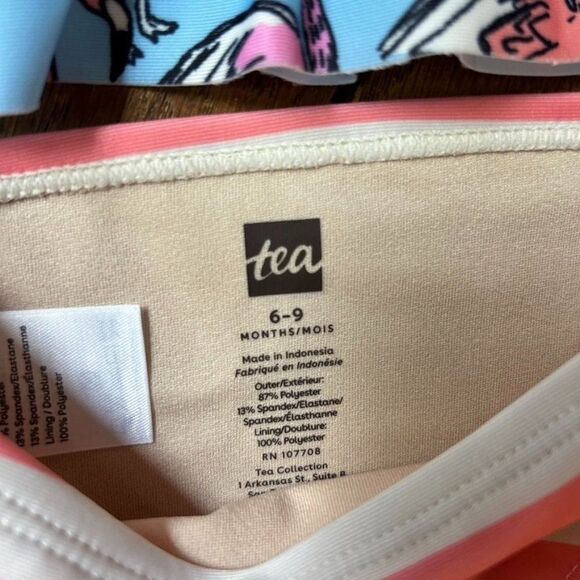 NWT Tea Collection 6 - 9 Month Two Piece Rashguard Swimsuit 2 Piece Flamingo - Picture 5 of 7